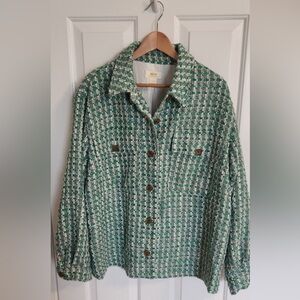 Anthropologie Maeve Green and White Patterned Jacket